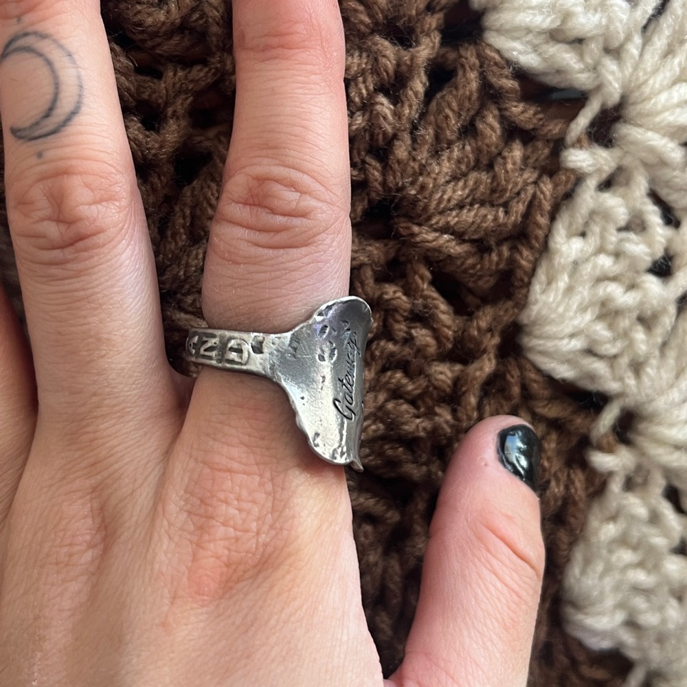 Silver Engraved Spoon Statement Ring - image 7